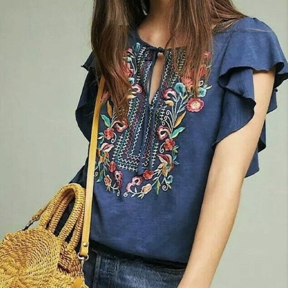 Anthropologie Ranna Gill Tops - Anthropologie Ranna Gill M Top Boho Flutter Sleeve